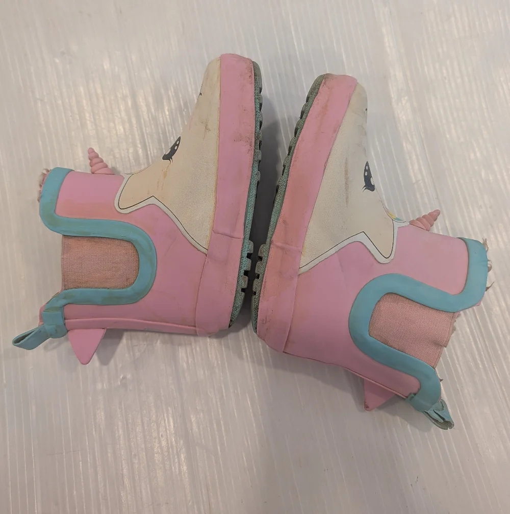 LILY & DAN Girls Unicorn Face Fur Lined Pull-on Rubber Rain Snow Boots Size 7/8